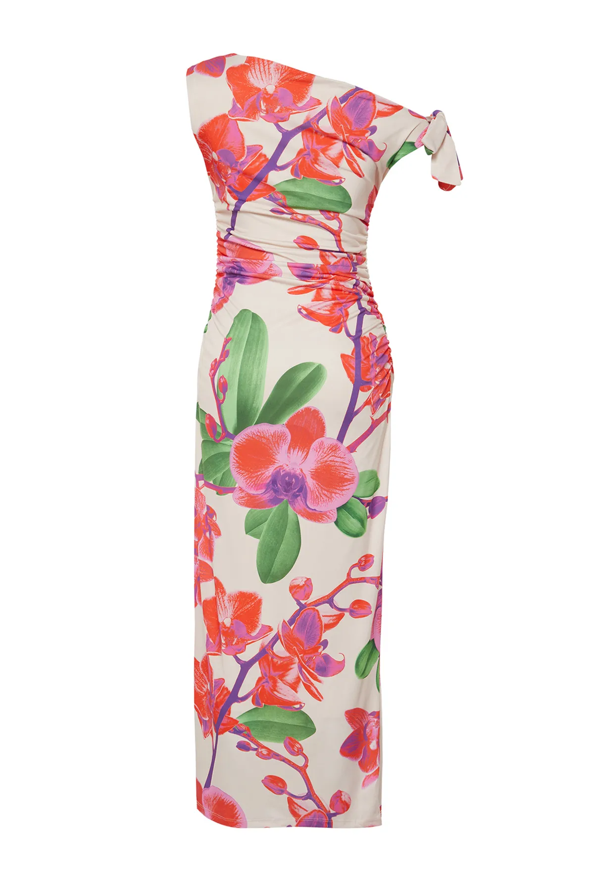Trendyol Collection  Limited Edition – Mehrfarbiges, dehnbares Maxi-Bleistiftkleid aus Strick mit Blumenmuster TWOSS24EL00563