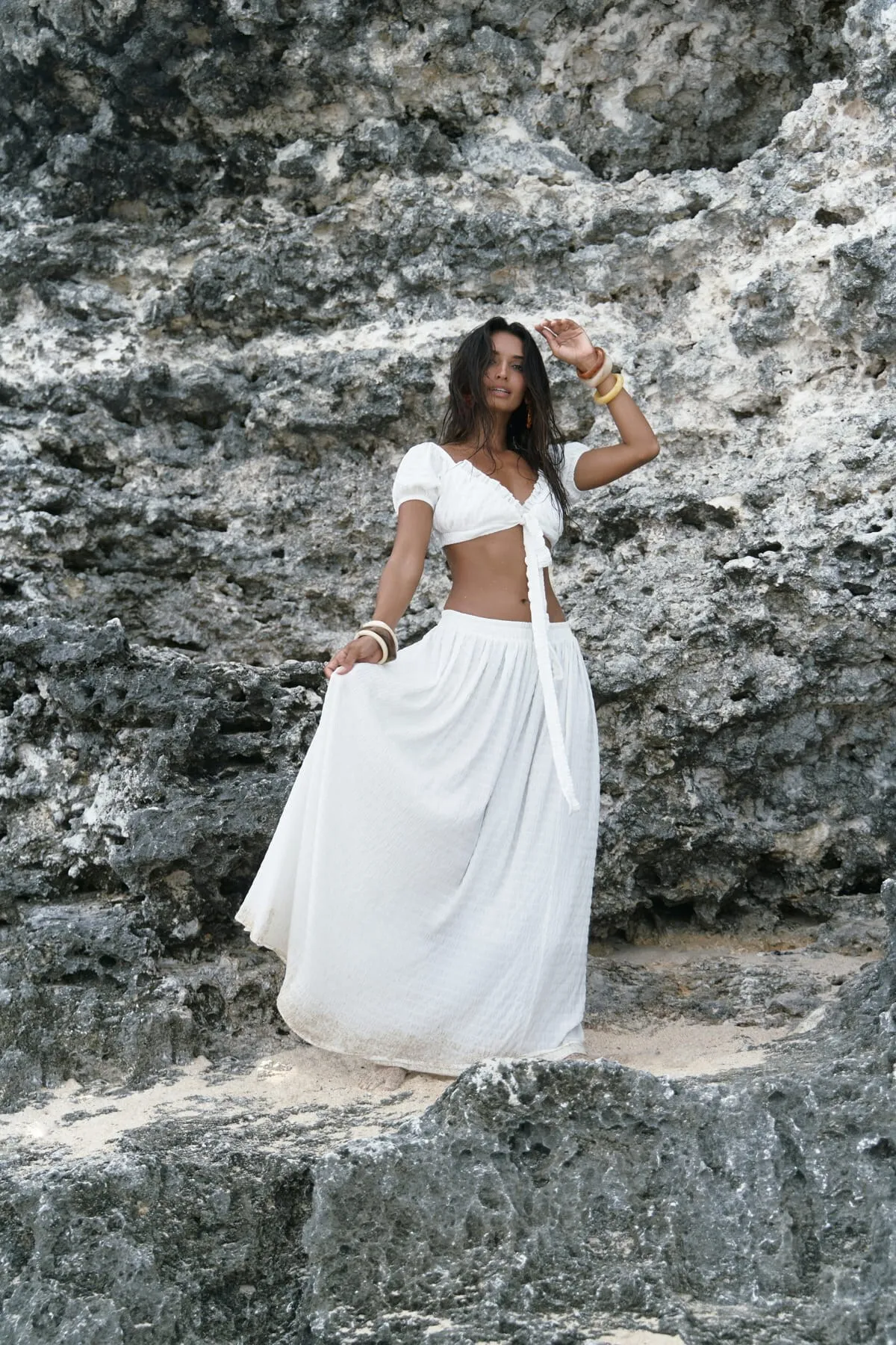 MAİ COLLECTİON  Indria – Weißes, kurzes Rock-Set