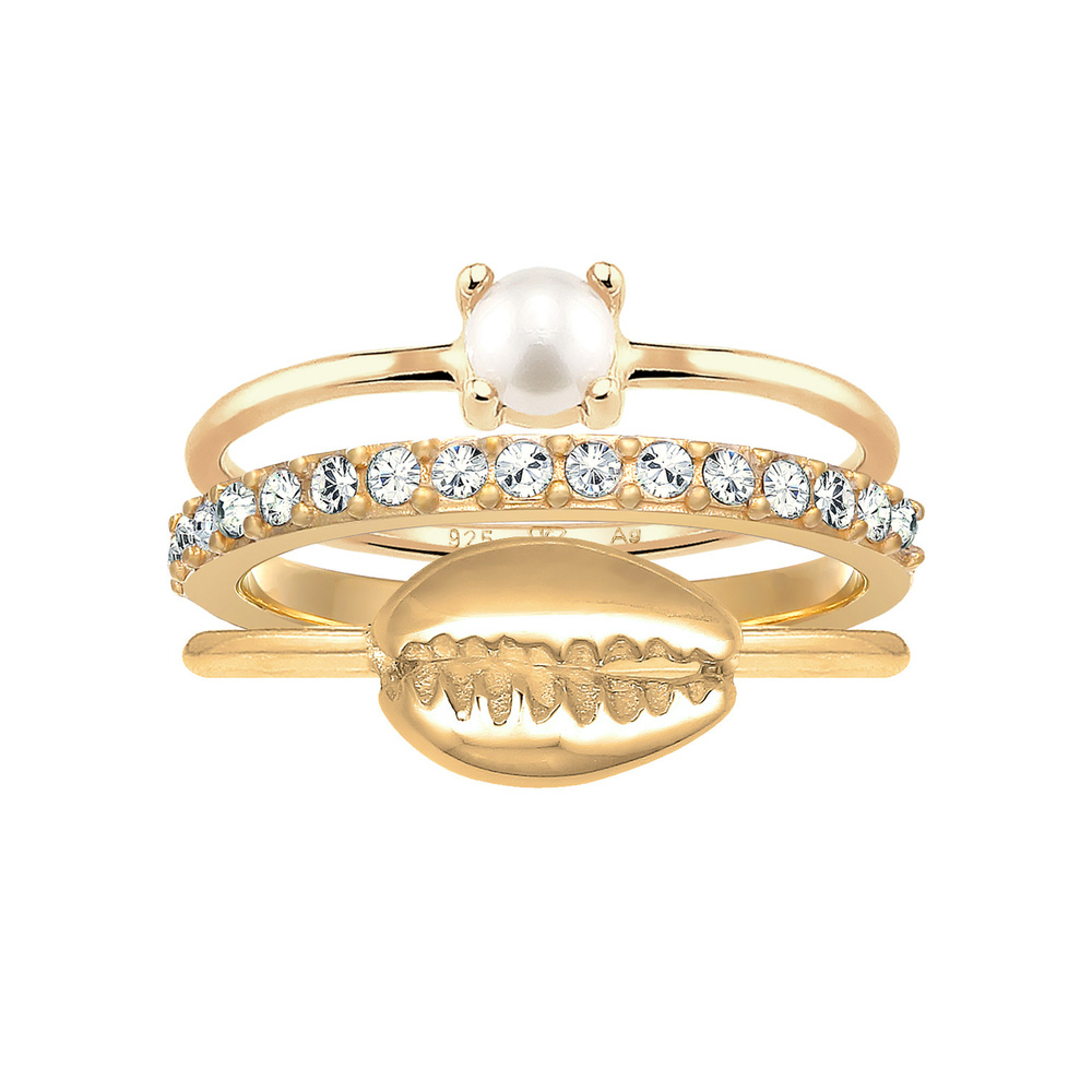 Elli Elli Bague Femmes pile coquillage set avec perles d'eau douce et cristaux en arge Bague