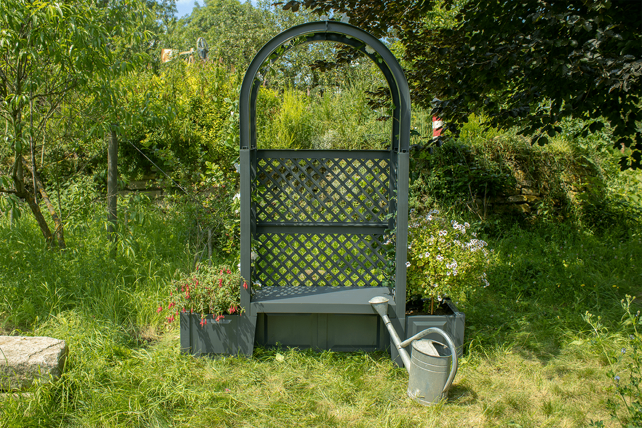 KHW KHW Gartenbank Amsterdam mit 2 Pflanzkästen, Rosenbogen und Spalier, anthrazit