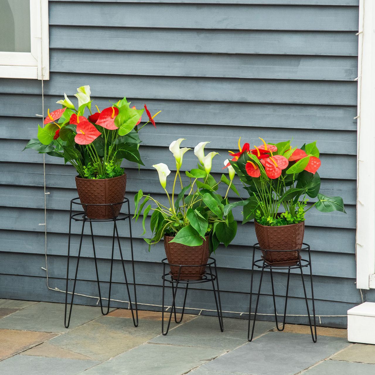 Outsunny Blumenständer 3er Set Pflanzenständer für Blumentopf bis Ø16 cm