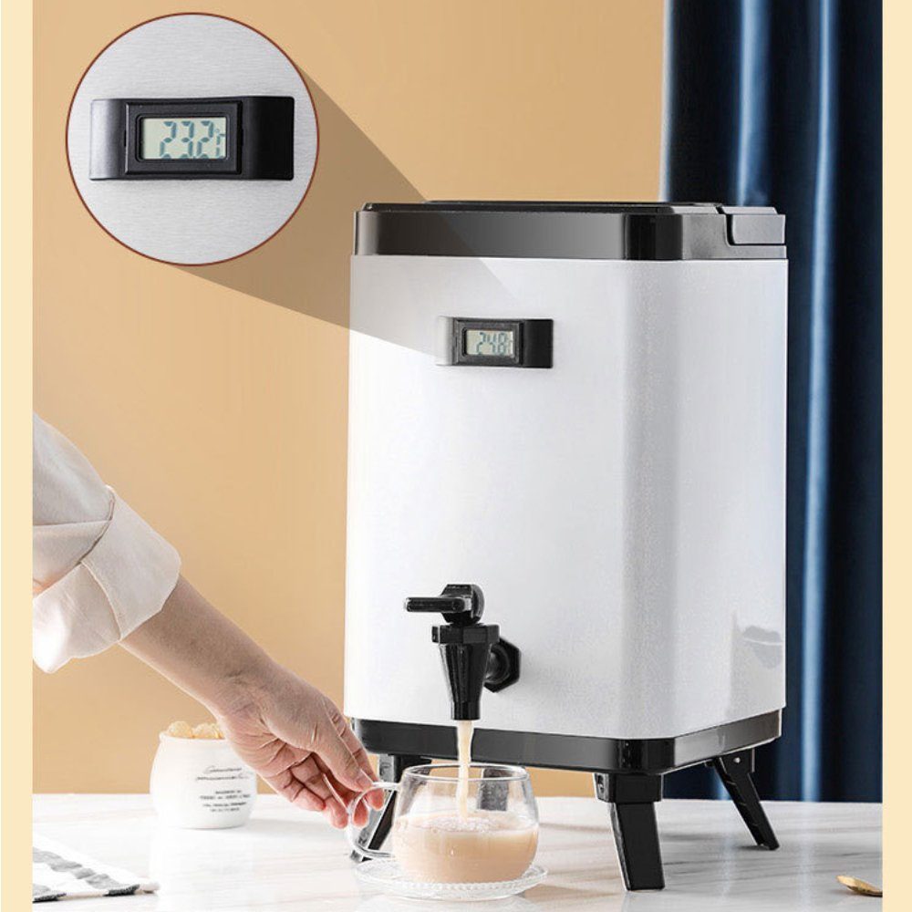 Yunnker Heißgetränke- und Glühweinautomat 8/10 Liter Heißgetränkespender, 304 Edelstahl, isoliert, quadratisch, Getränkespender für kalte und heiße Getränke mit Thermometer
