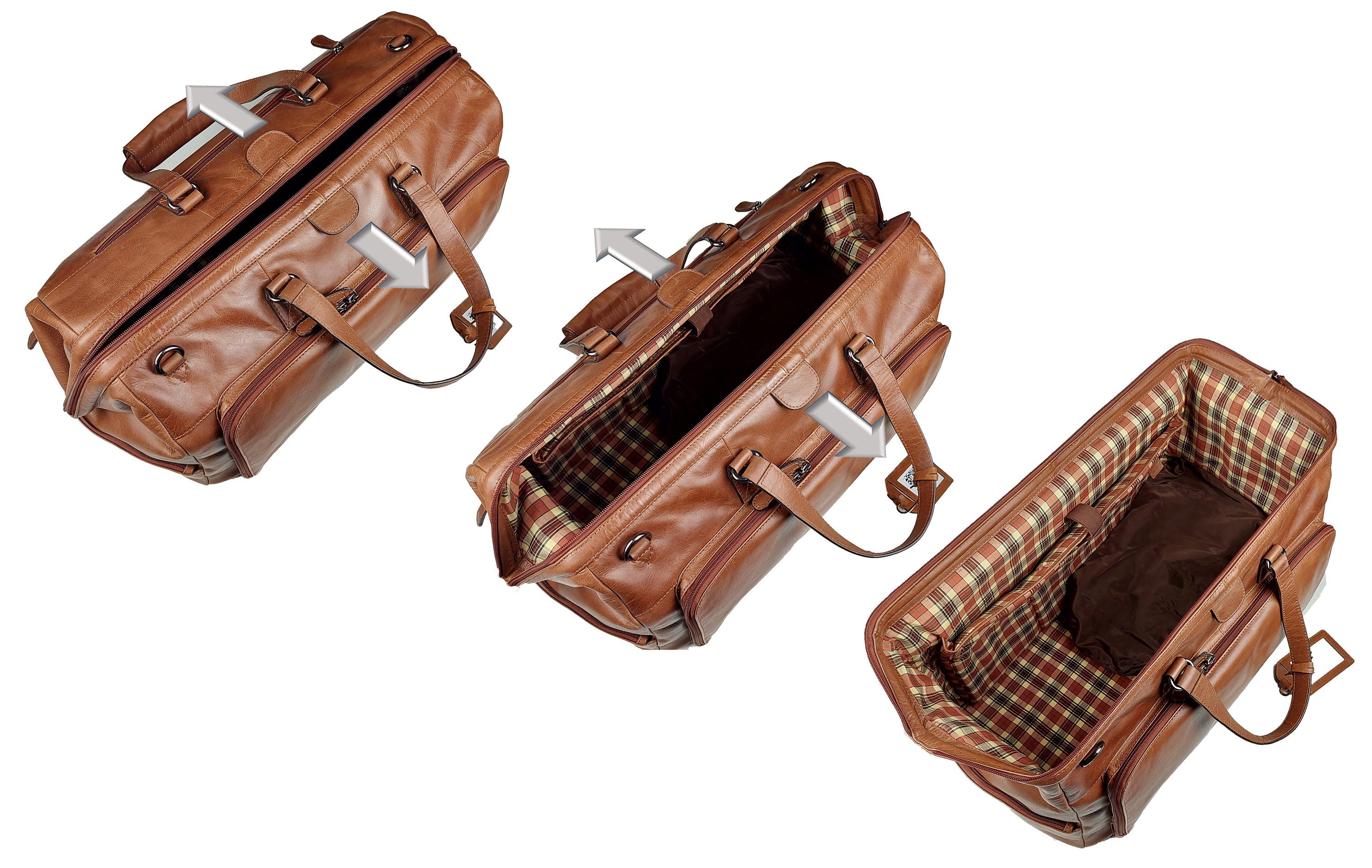 TUSC Reisetasche Tarvos, Premium Reisetasche aus Leder mit Laptopfach