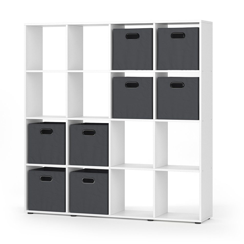 Vicco Raumteiler Würfelregal Standregal KARREE 16 Fächer Weiß inkl. Faltboxen