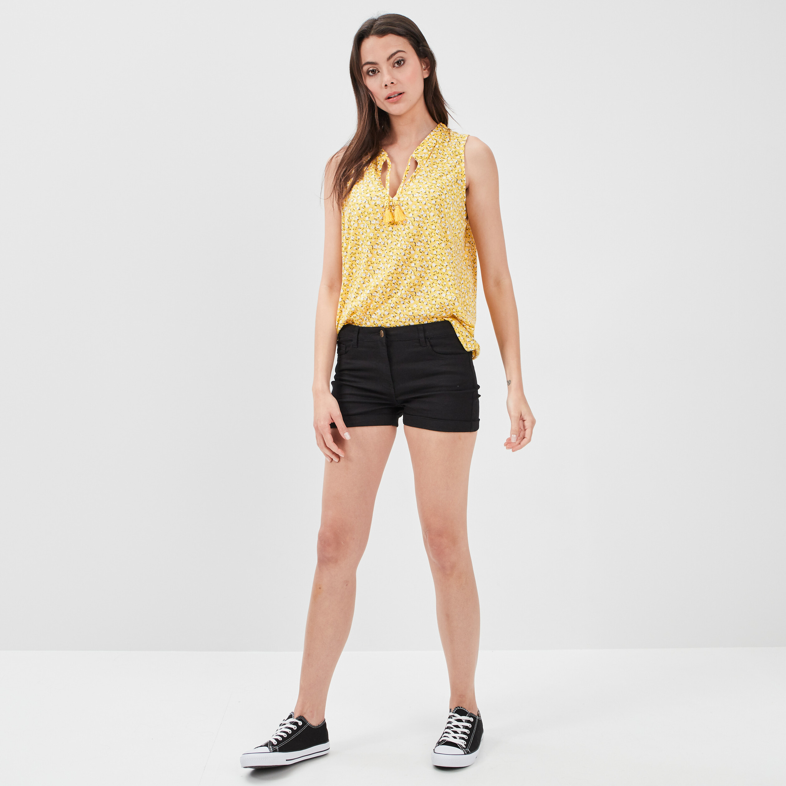 Débardeur col tunisien détail cordon jaune citron femme | La Halle