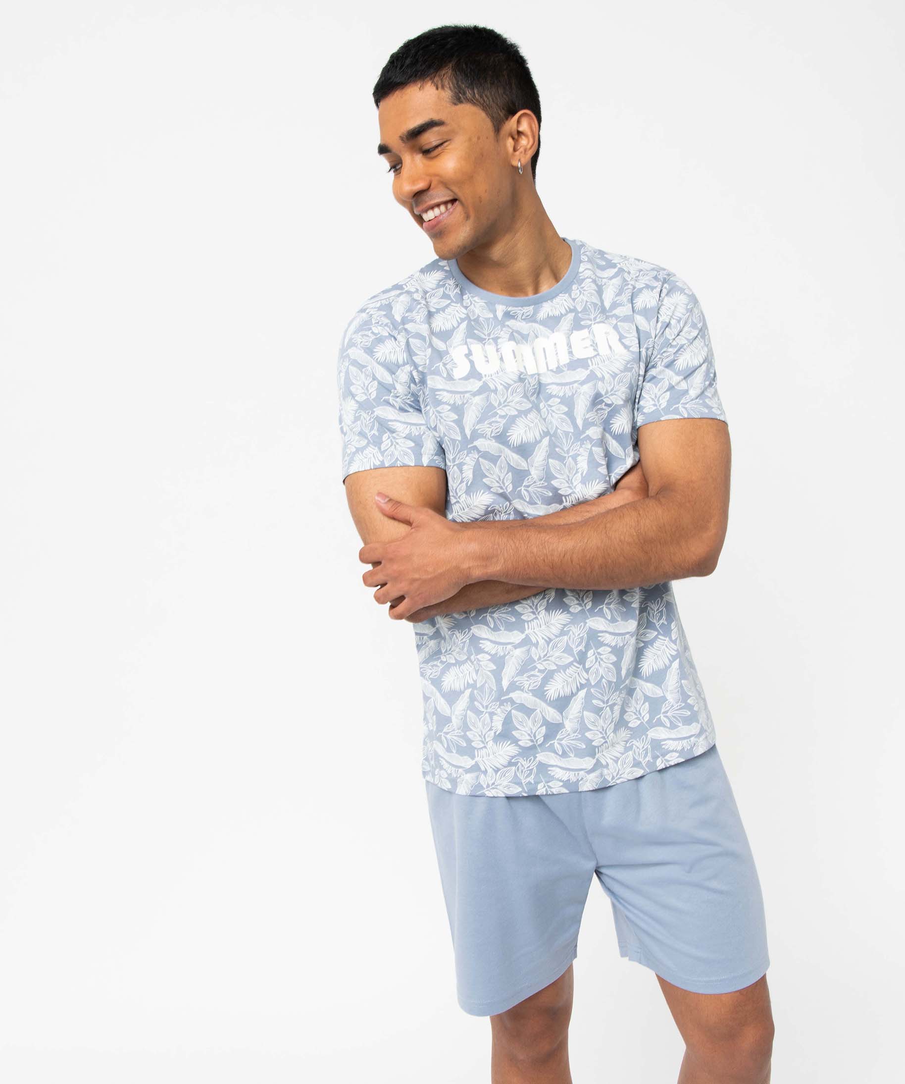 Pyjashort dépareillé imprimé feuillage homme bleu | GEMO