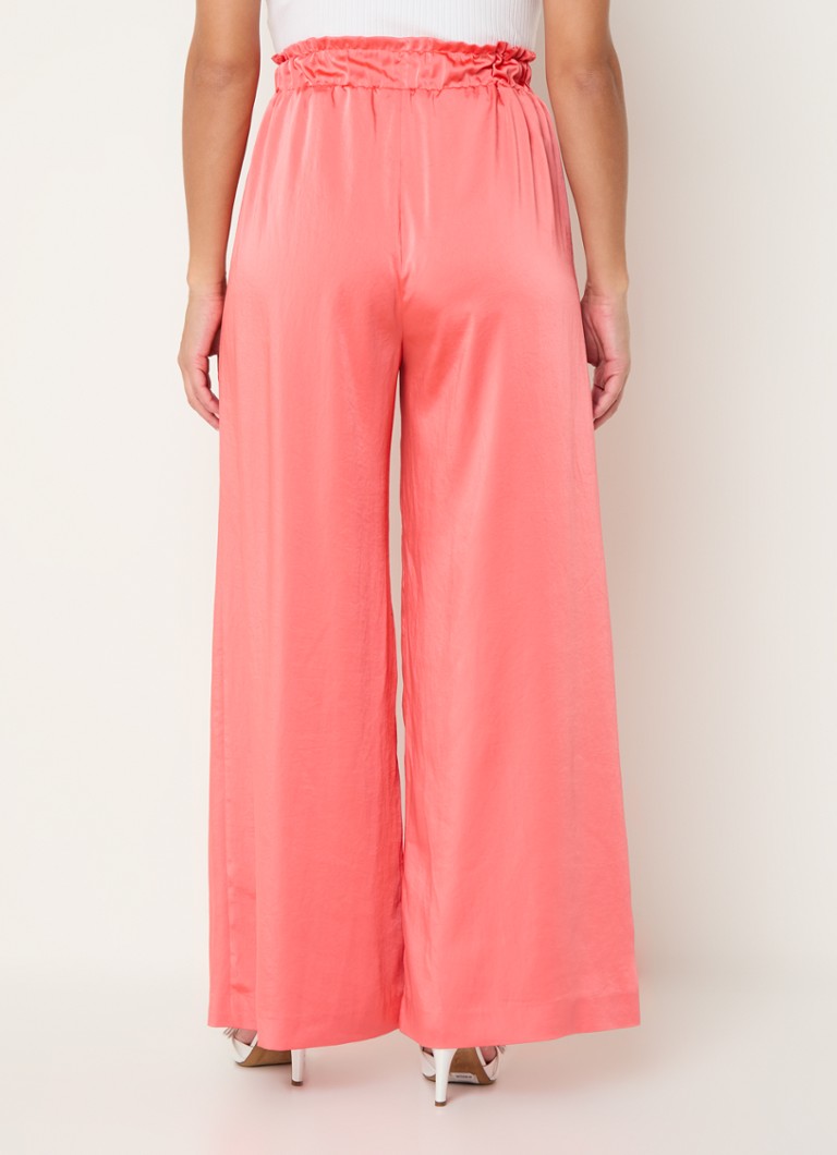 Pantaloni palazzo din satin Claudie Pierlot Pantin, talie înaltă, cu buzunare laterale și croială lată.