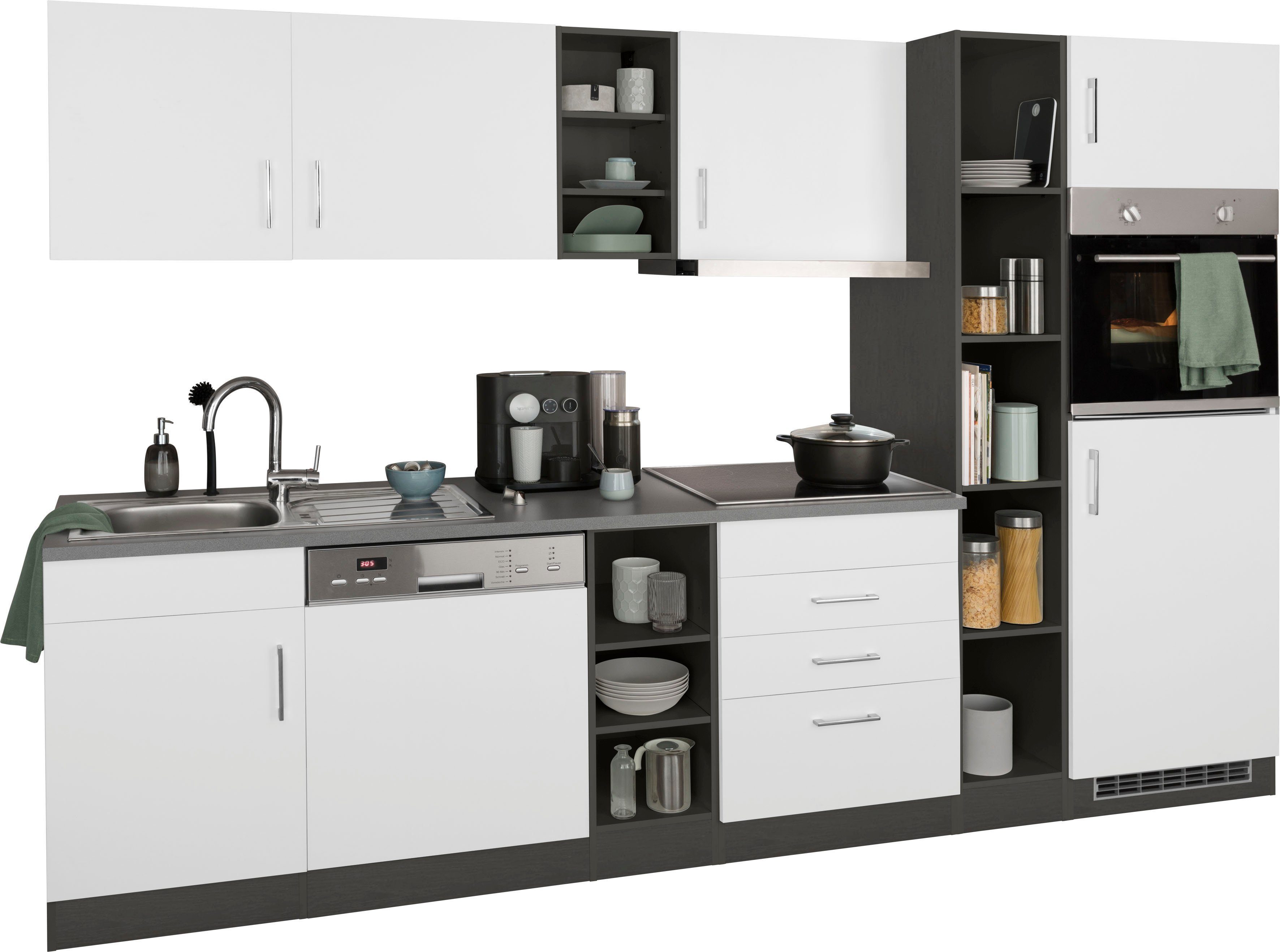 HELD MÖBEL Küchenzeile Paris, mit E-Geräten, Breite 290 cm, wahlweise mit Induktionskochfeld