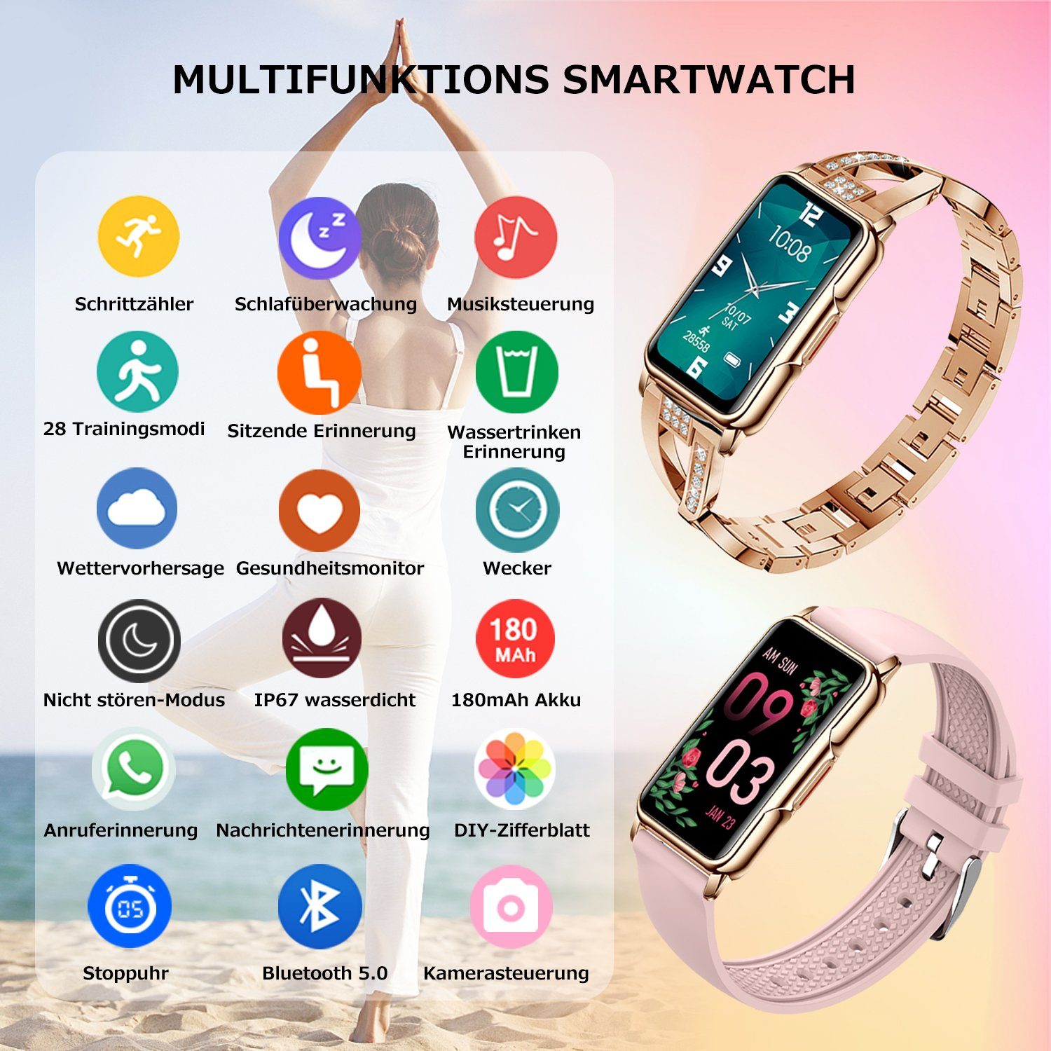 Mutoy Smartwatch, Fitness Tracker Uhr für Damen, Aktivitätstracker Uhren Smartwatch (1,47