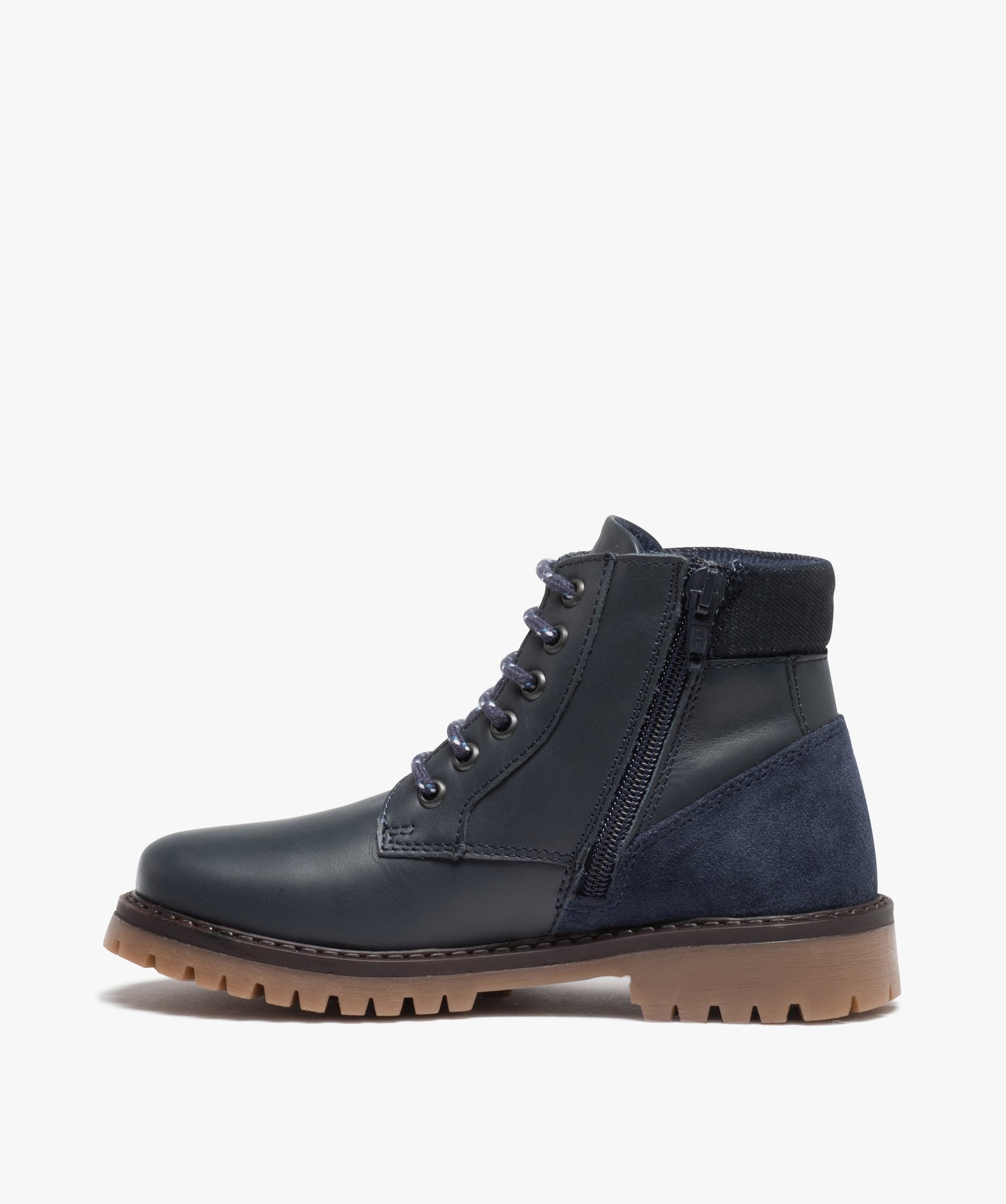 Boots Garçon avec dessus cuir uni et semelle crantée | GEMO