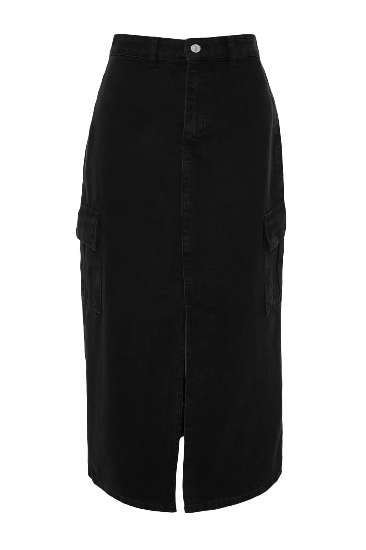Trendyol Collection  Schwarzer Midi-Jeansrock mit hoher Taille und Cargo-Taschendetail TWOSS23ET00110