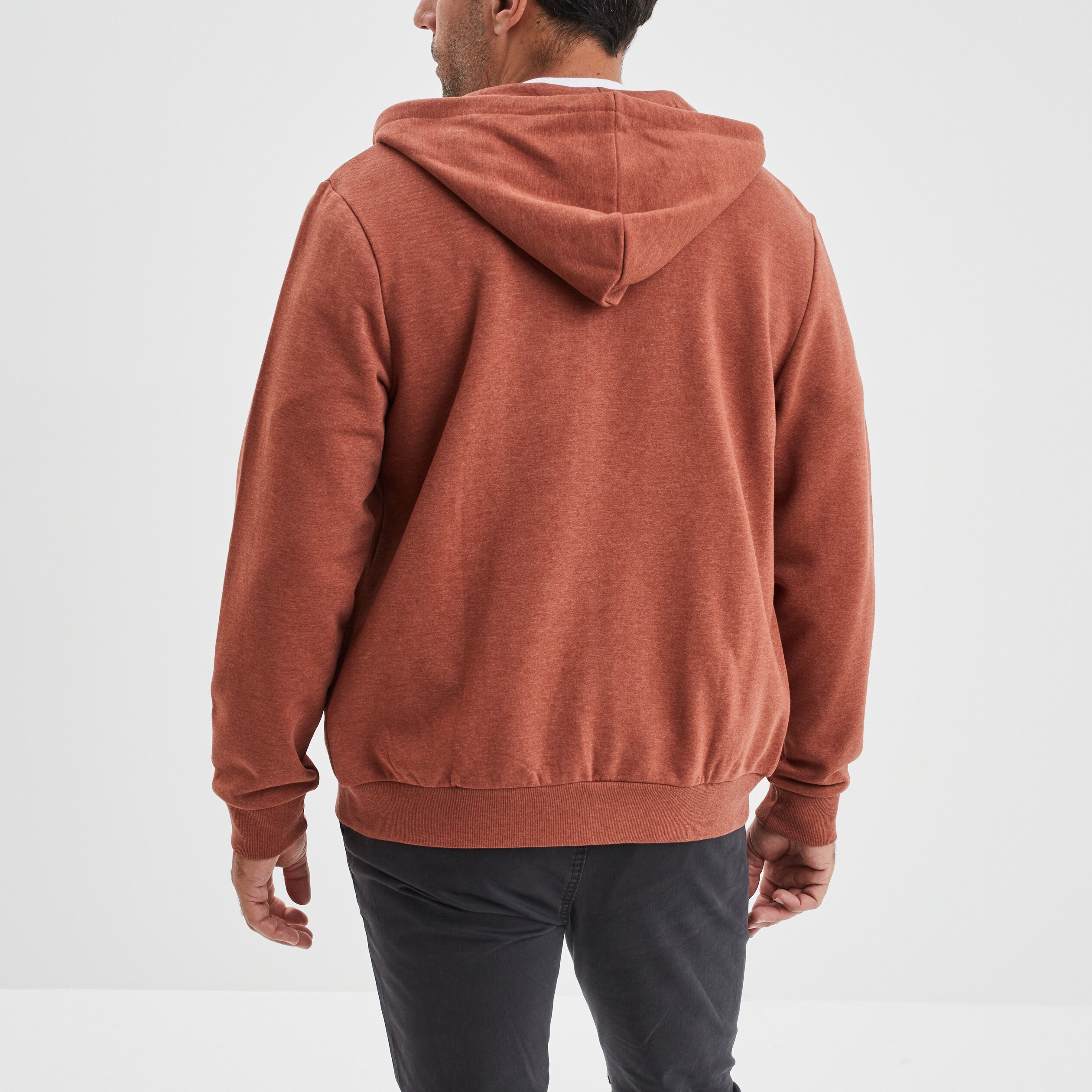 Sweat zippé molleton à capuche marron foncé homme | La Halle