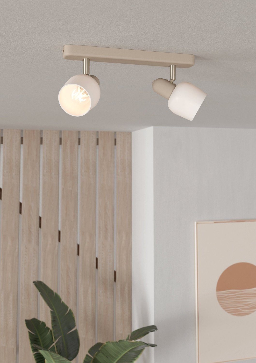 EGLO Deckenstrahler CORATO, Weiß, Beige, 2-flammig, Breite 30 cm, ohne Leuchtmittel, Metall, Glas, Deckenlampe