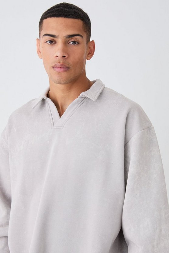 Oversized Washed Revere Rugby Sweatshirt Polo