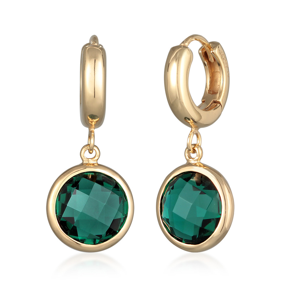 Elli PREMIUM Elli PREMIUM Boucles d'Oreilles Femmes Créoles Pendentif Rond avec Quartz Vert en Boucles d'oreilles