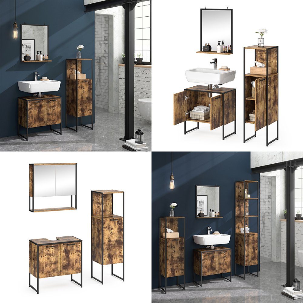 Vicco Badmöbel-Set Loft-Badezimmerset FYRK Vintage Set 6, (3-er Set, 3-St., 3-er Set)