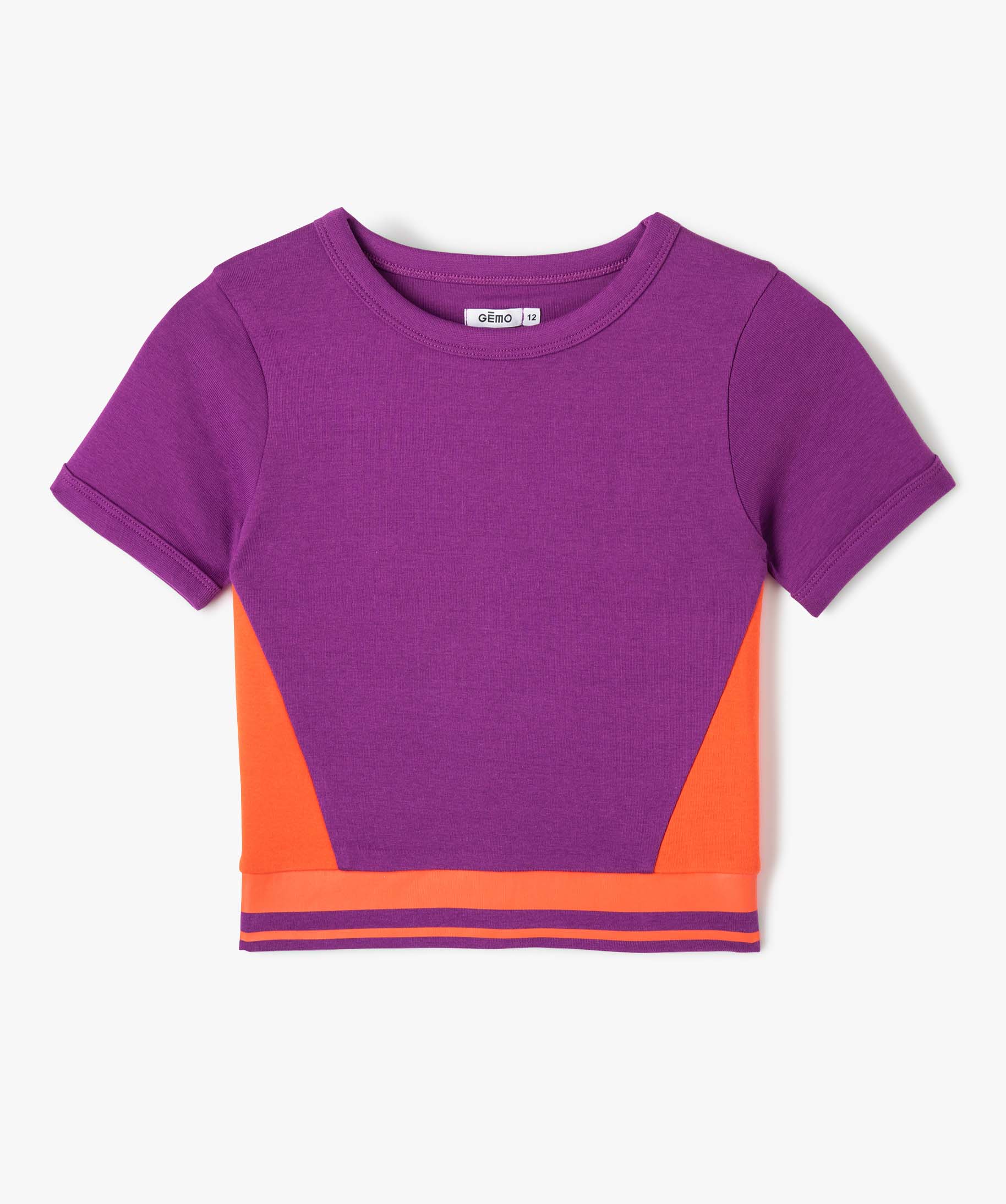 Tee-shirt fille bicolore court à manches courtes violet | GEMO