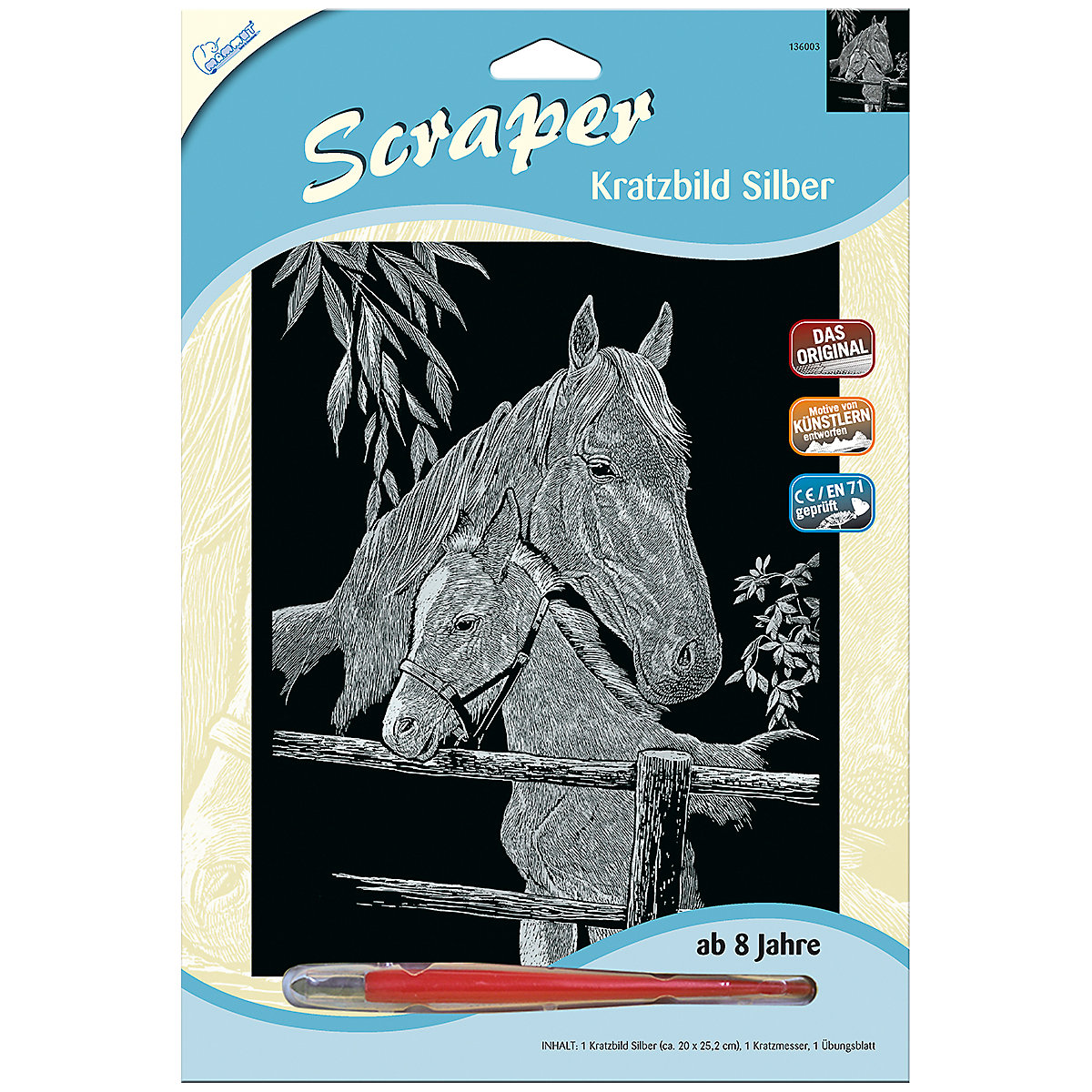 Scraper Silber groß - Pferd mit Fohlen