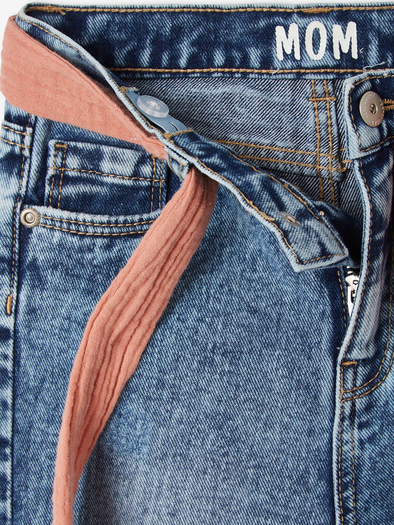 Vertbaudet Mädchen Jeans mit Stoffgürtel, Mom-Fit - schwarz