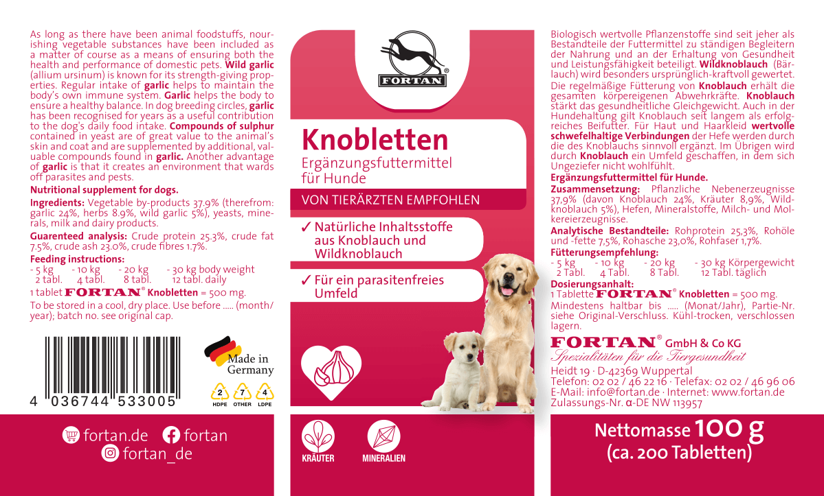 Fortan Ergänzungsfutter & Aufzucht Fortan Knobletten Tabletten mit Knoblauch und Bärlauch 100 g