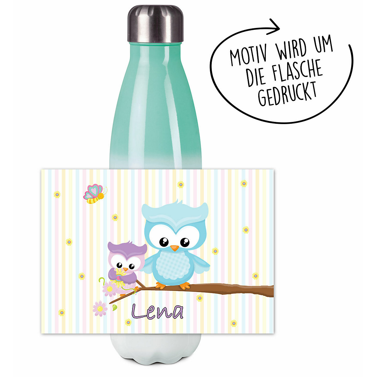 Edelstahl Kinder Thermoflasche / Trinkflasche bunt Eule Frühling Spülmaschinenfest, Auslaufsicher, Bruchfest, Doppelwandig, Für Heißgetränke geeignet, Mit Deckel, Isoliert