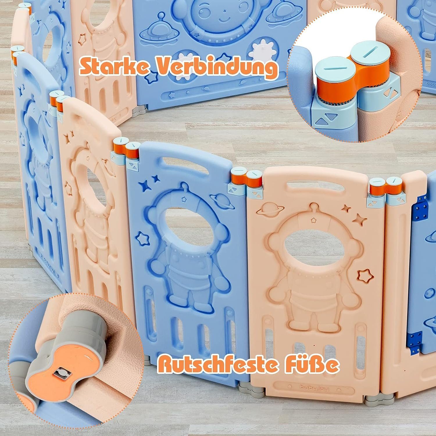 KOMFOTTEU Laufgitter Laufstal, mit Astronaut–Motiv