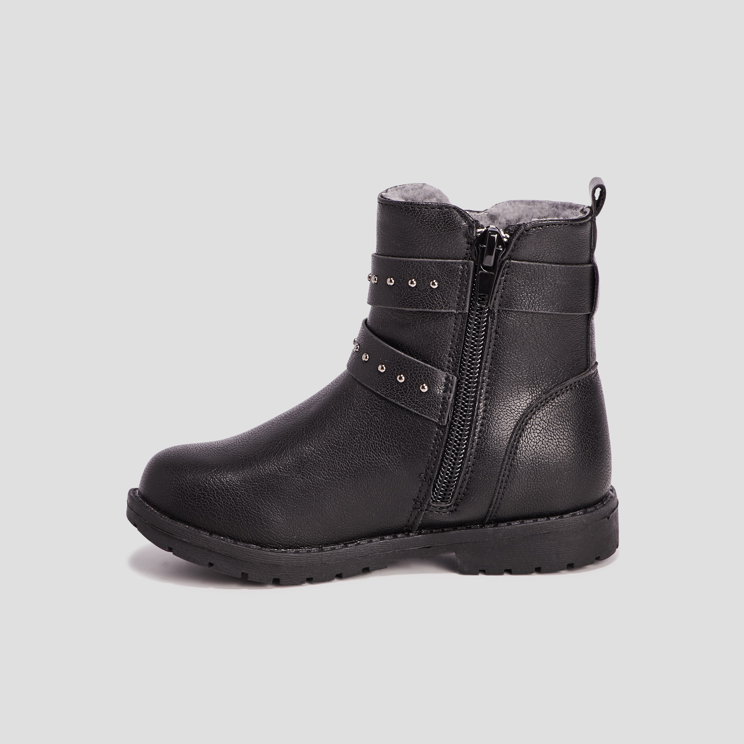 Bottines avec brides et clous noir fille | La Halle