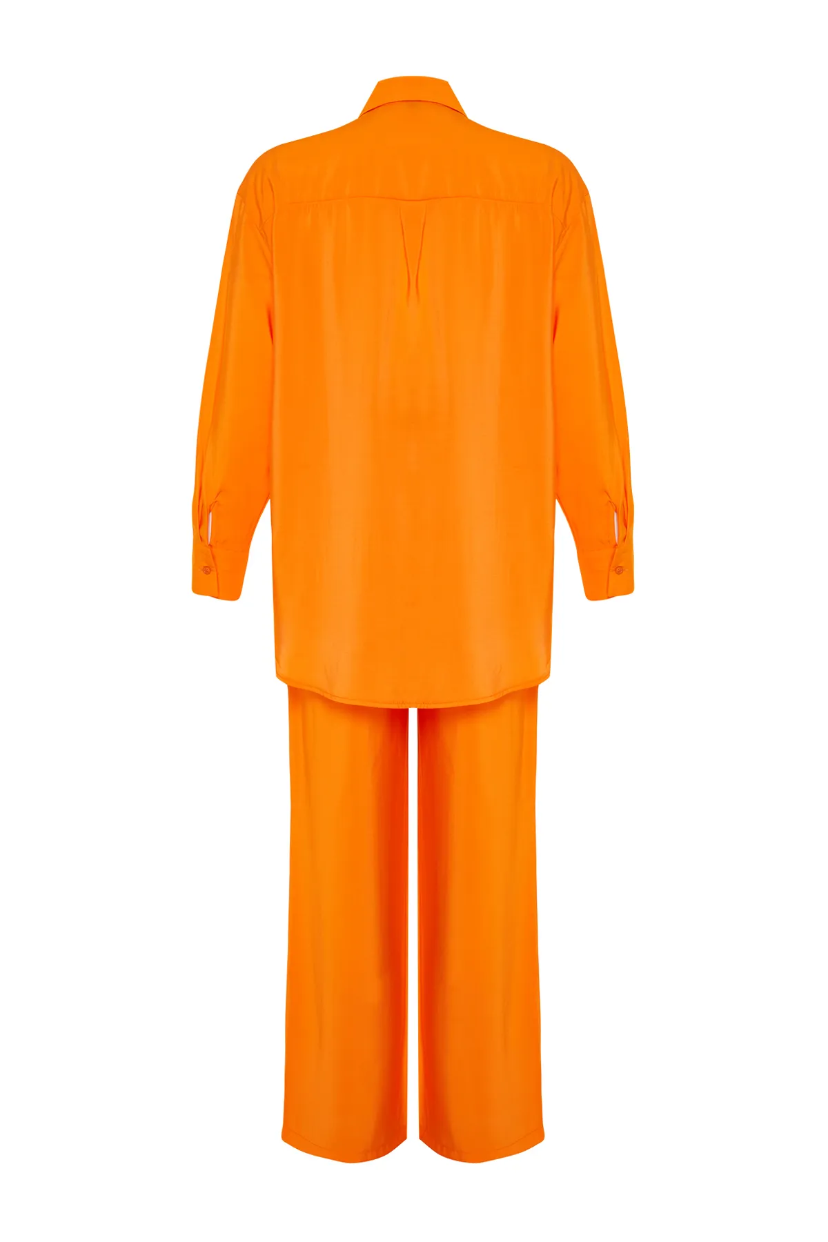Trendyol Collection  Orangefarbenes Modal-Mischgewebe-Hemd, Hose, gewebtes Bottom-Top-Set TWOSS24AU00018