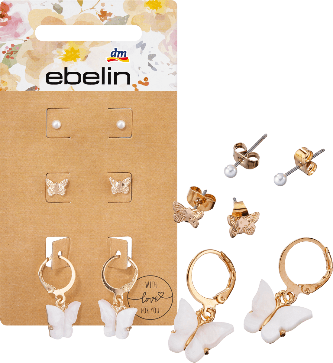 Ohrstecker Schmetterling Gold-Optik, 6 St