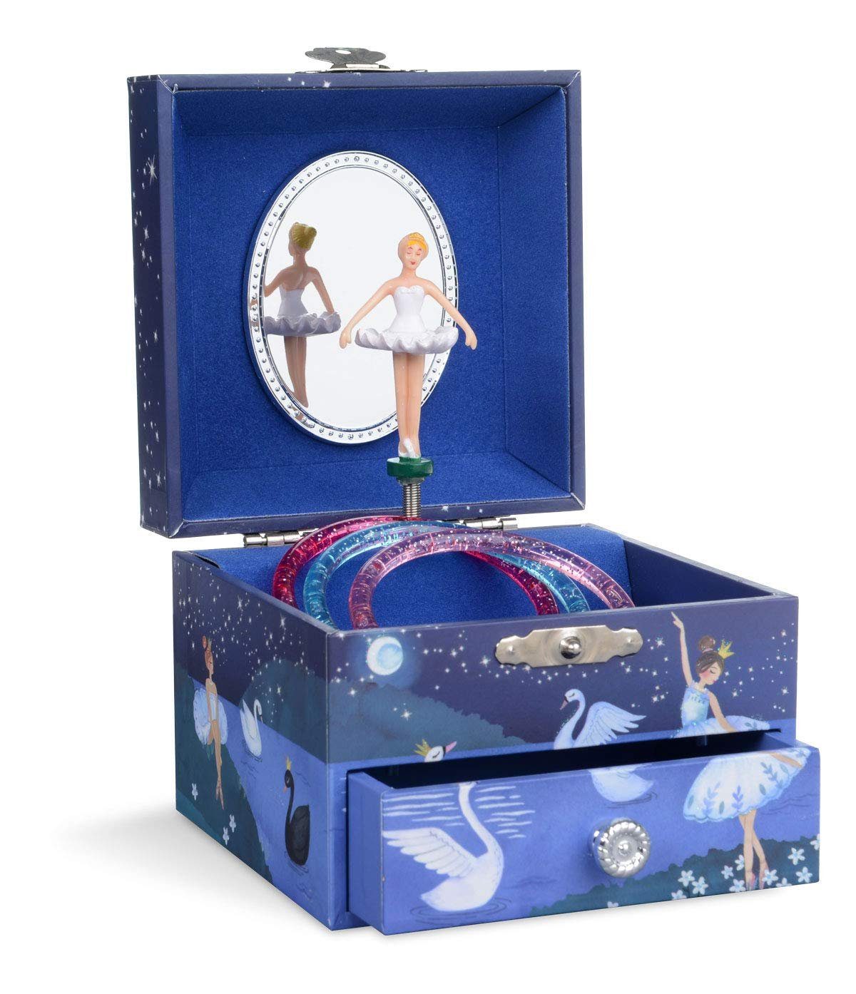 Jewelkeeper Schmuckkasten Spieluhr Schmuckschatulle mit Ausziehfach - Figur, Blau Glitter Blau Ballerina