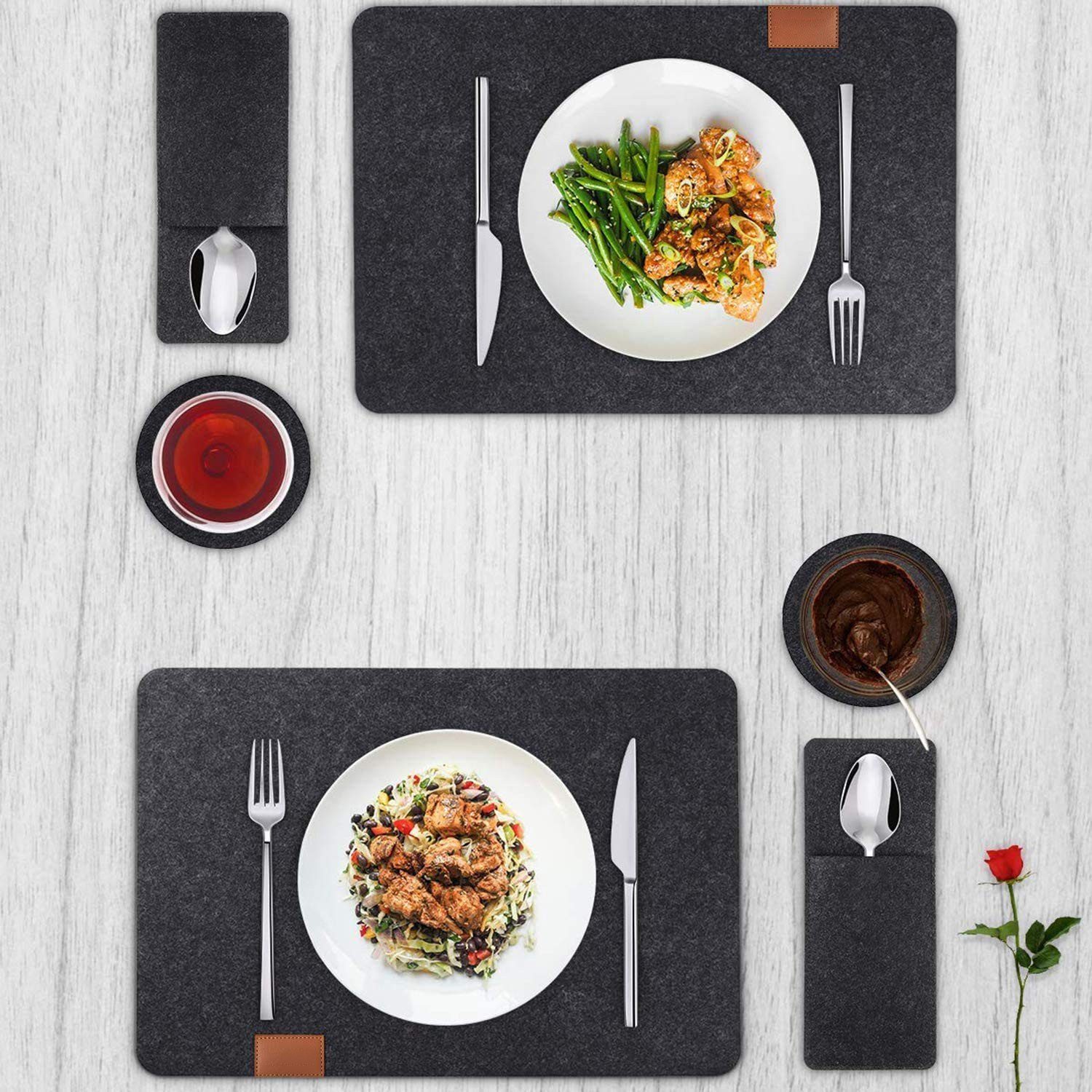 Sarfly Tischsitz Set of 18 Washable Felt Place Mats in Anthracite
