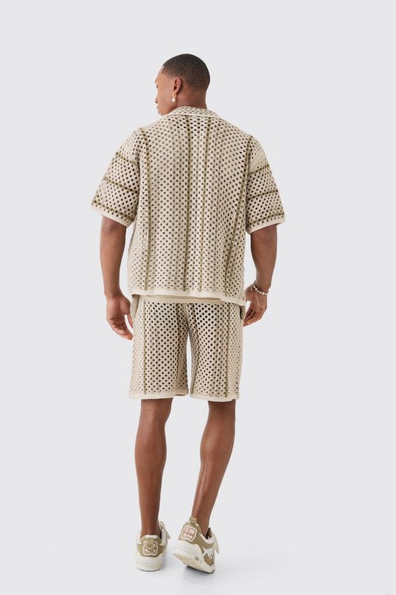 Kastiges gestreiftes Oversize Strick-Hemd