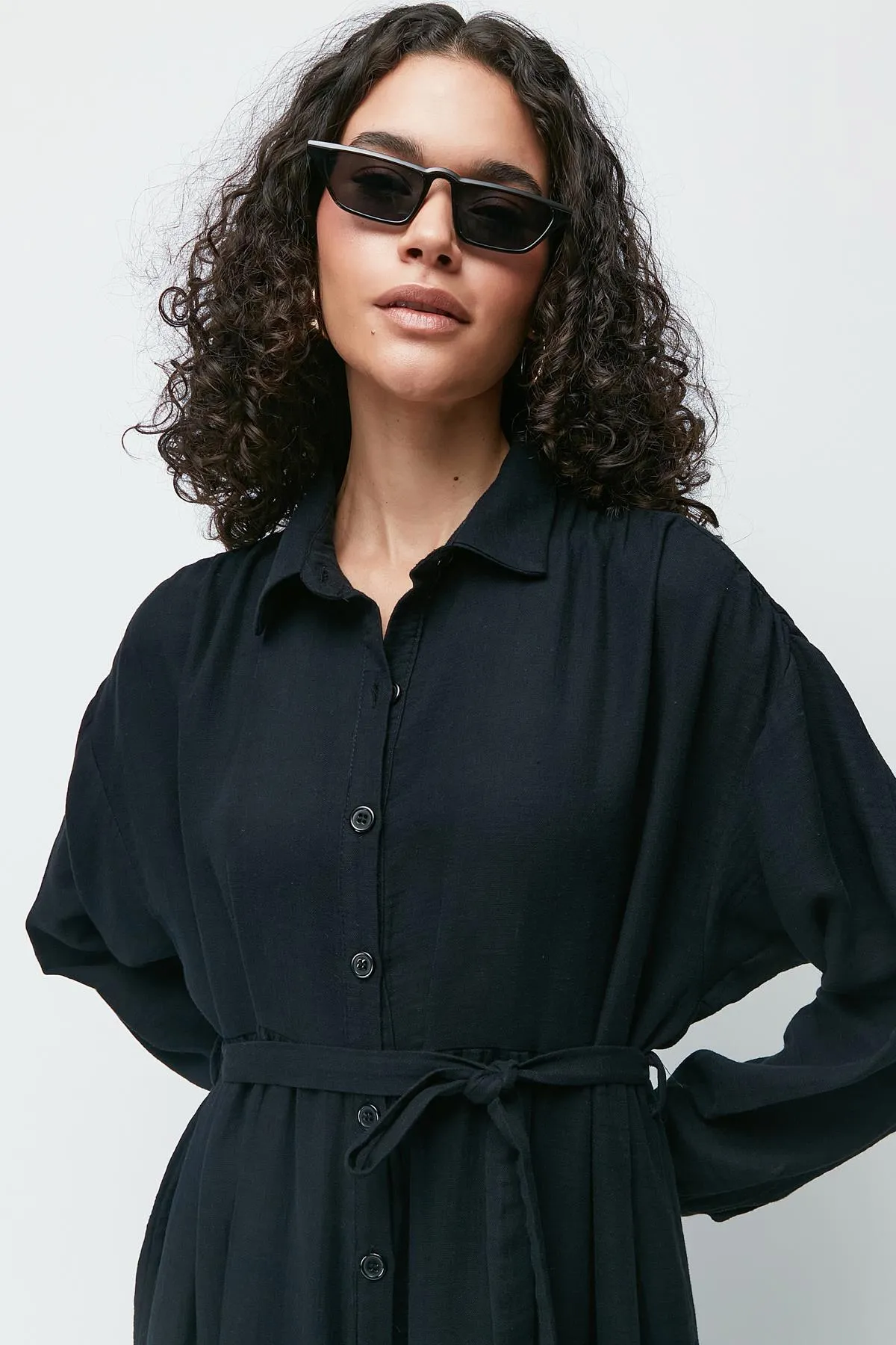 C&City  Langarmkleid aus Bio-Baumwollmusselin 9128 Schwarz