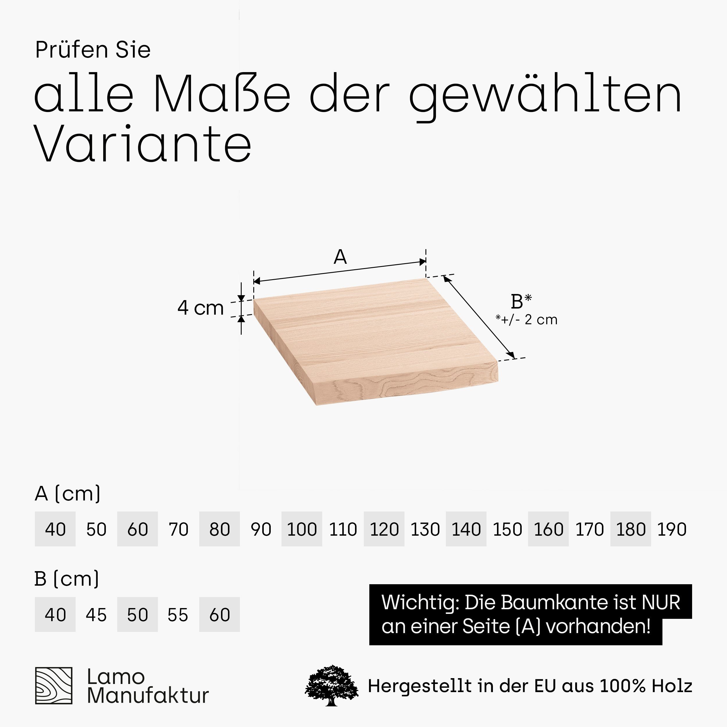 LAMO Manufaktur Waschtischplatte LWP (Waschtisch, Konsolentischplatte), 40mm starke Massivholzplatte