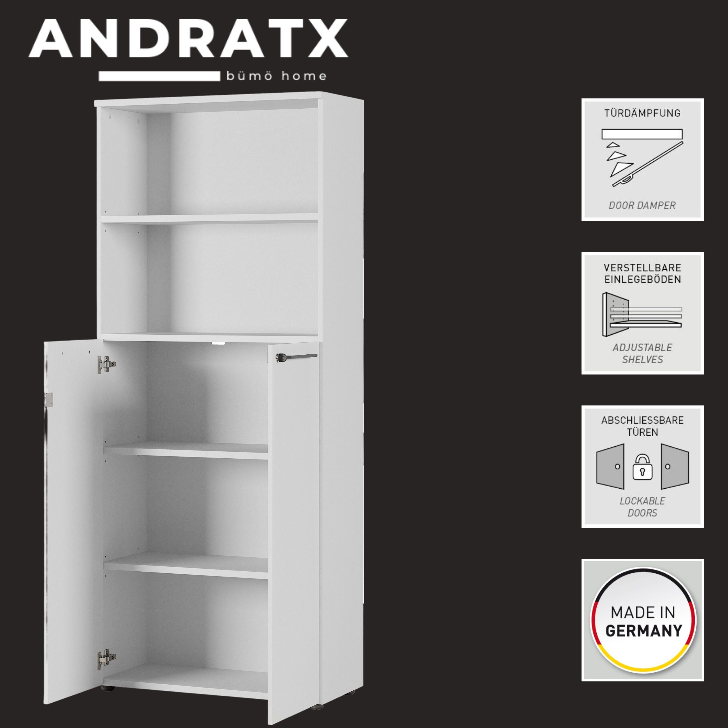bümö Aktenregal Andratx, Regalschrank mit Flügeltüren - 5 Ordnerhöhen, Dekor: Lichtgrau