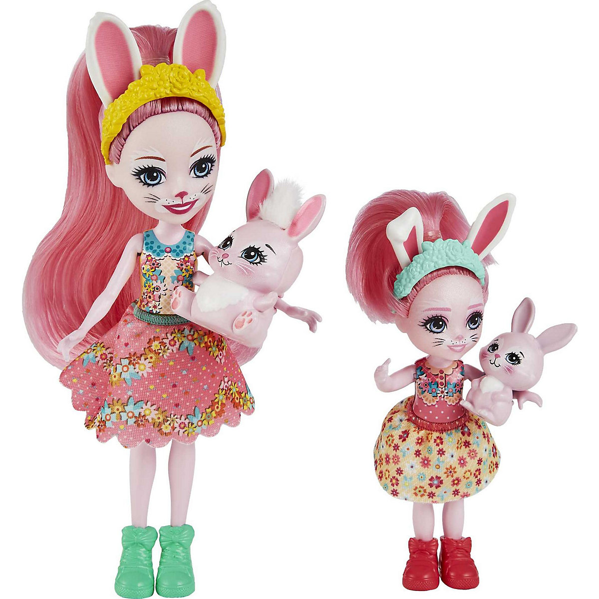 Enchantimals Bree Bunny und kleine Schwester (ca. 15 cm & ca. 4 cm) & 2 Tierfiguren