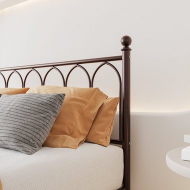 WISHDOR Metallbett Einzelbett mit Lattenrost (120 x 200 cm Braun ohne Martratze), Bettgestell aus Metall, passend für 120 x 200 cm Matratze