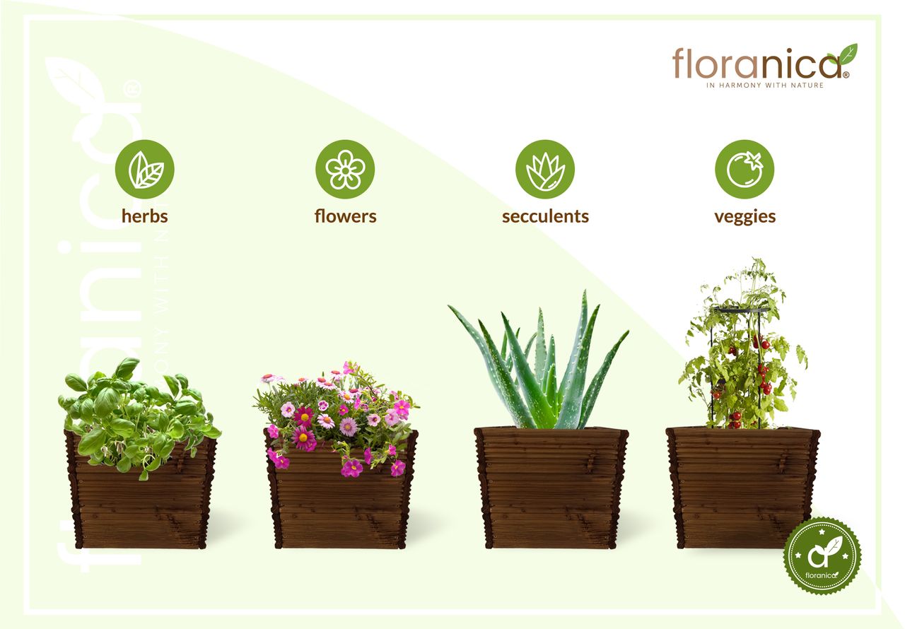 Pemicont Floranica Blumentopf aus Holz Kasten 30cm x 30cm x 285cm Braun Imprägniertes Lärchenholz Schutzhülle für Kräuter Blumen Haus- und Gartendekoration Innen- und Außenbereich EU-Produkt