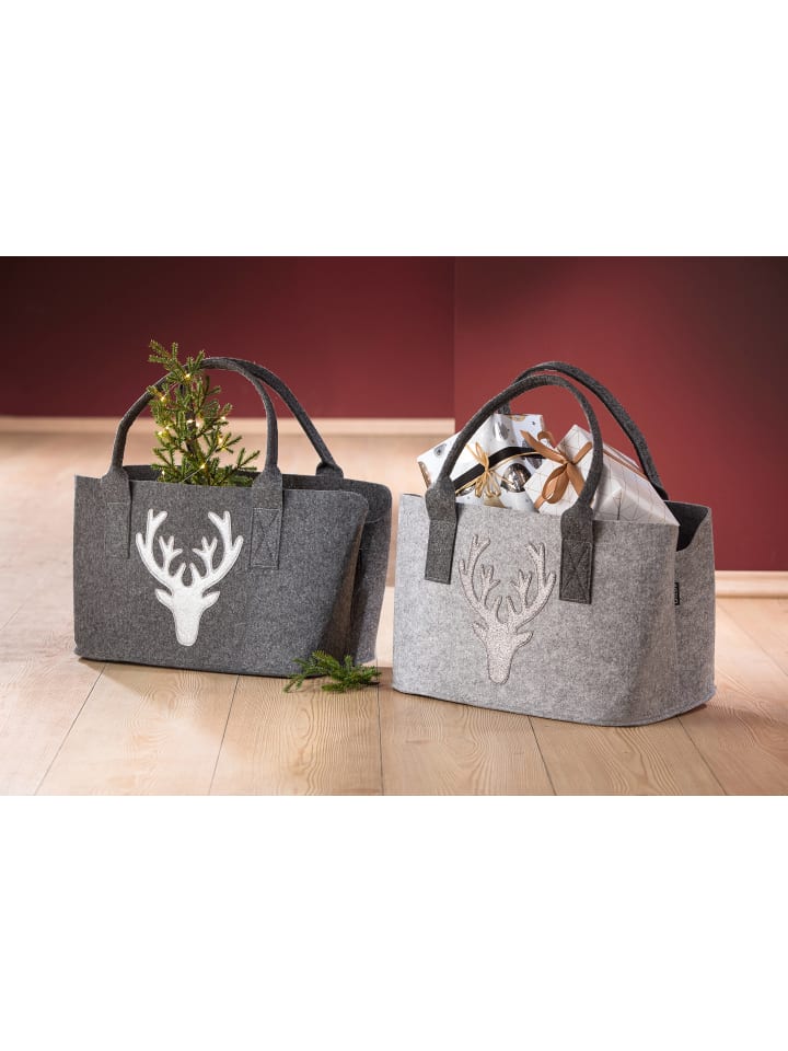 GMD Living 2er Set Filztasche Glitter Hirschmotiv in Hellgrau & Dunkelgrau günstig kaufen onesize
