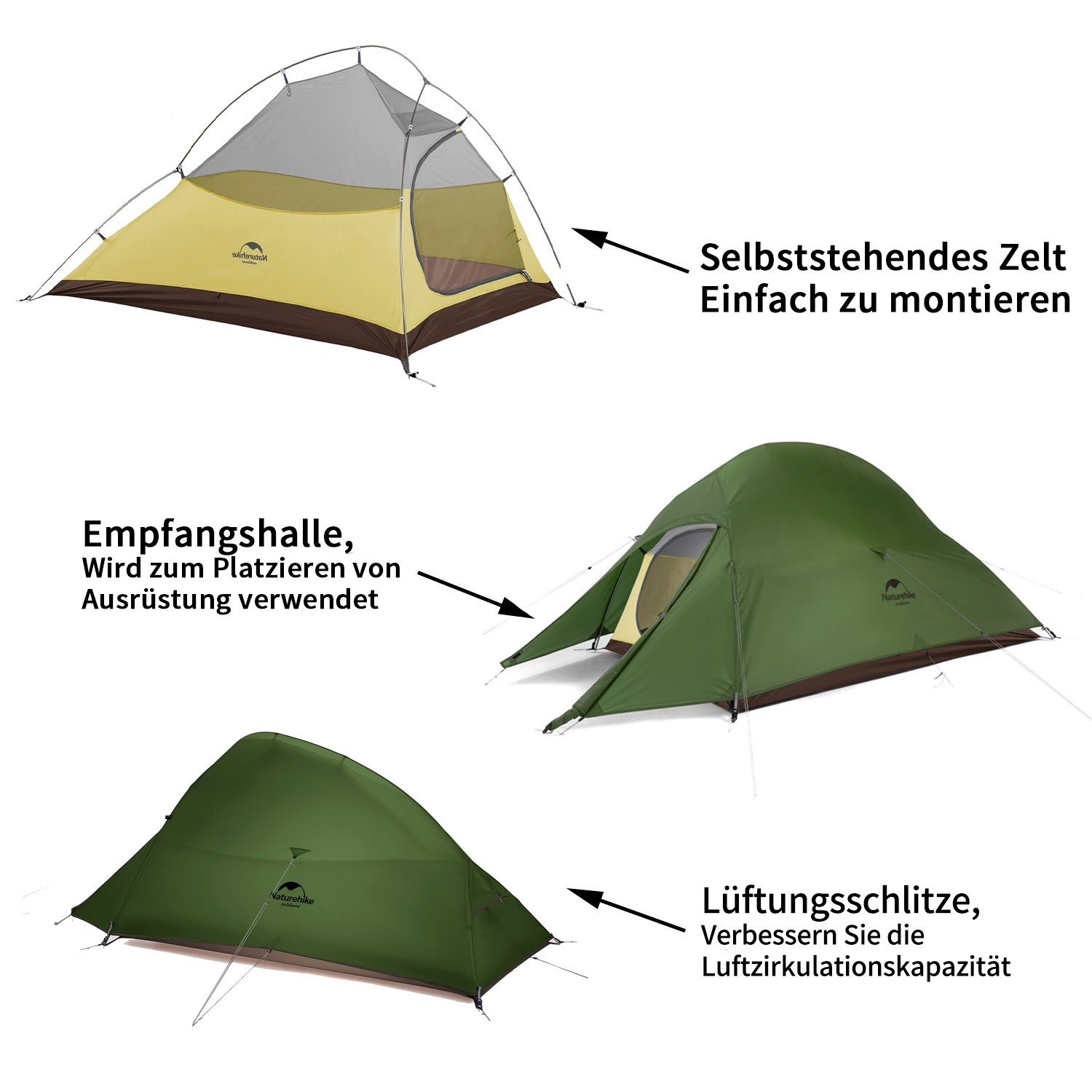 Naturehike Kuppelzelt Campingzelt Ultraleichtes Zelt Wasserdicht Leichtes Rucksackzelt, Personen: 2