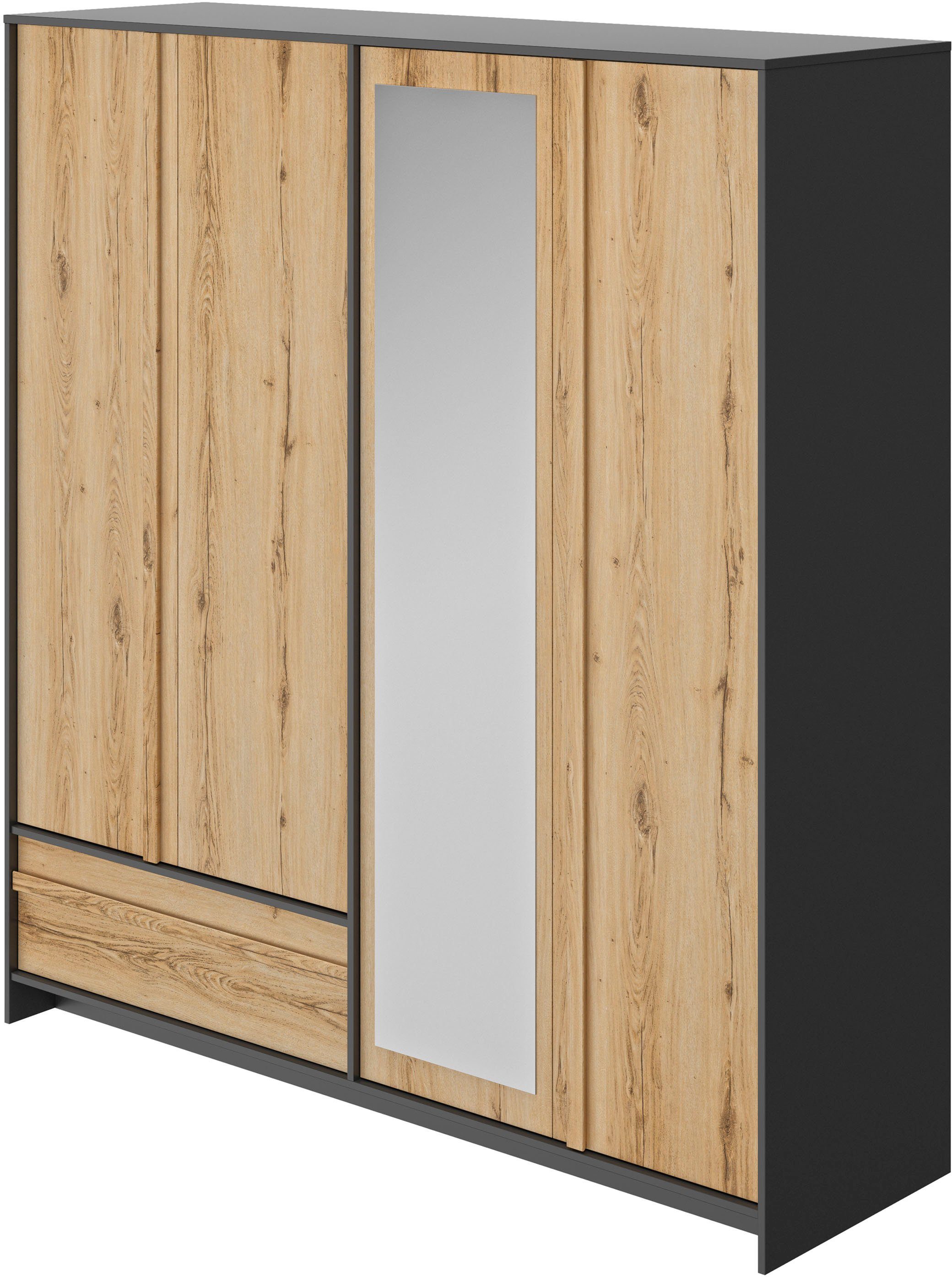Gami Schlafzimmer-Set Mimizan, (4-St., Bett, 2x Nachttische, Kleiderschrank, Kommode, Garderobenschrank)