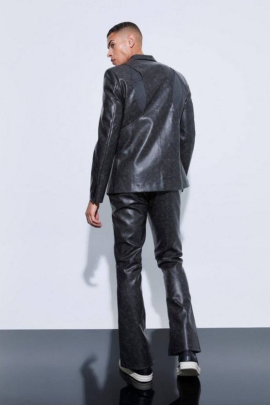 Split Hem Pu Tailored Flared Trousers