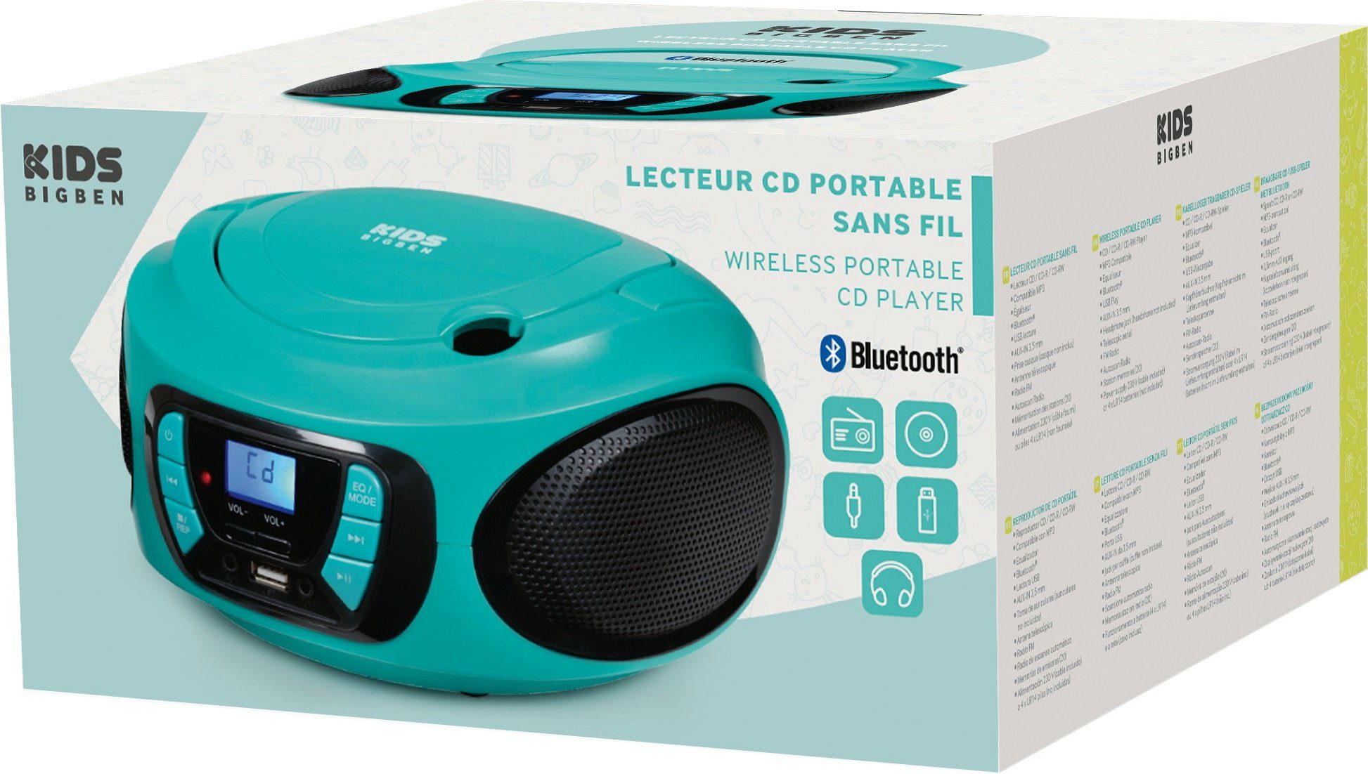 BigBen Kids Tragbares CD/Radio AU387315 USB/BT blau CD-Radiorecorder (FM-Tuner)