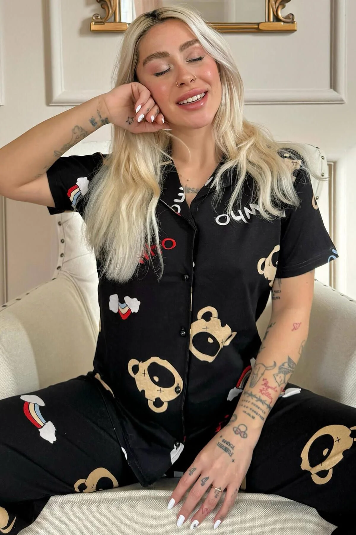 Pijamaevi  Pyjama set - Schwarz - Unifarben