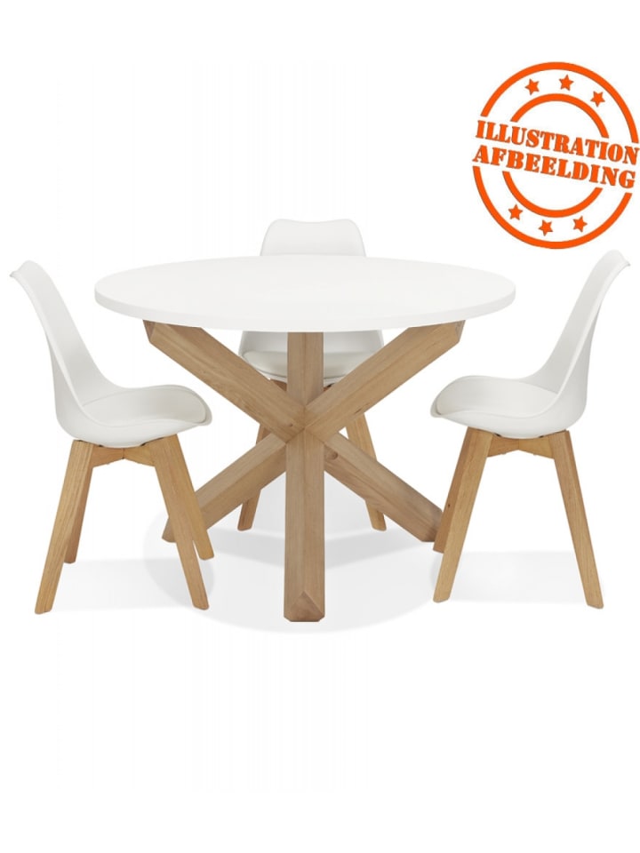 KADIMA DESIGN Runder Esstisch mit X-Beinen aus Massiver Eiche | Matt Finish in Weiß-Beige günstig kaufen onesize