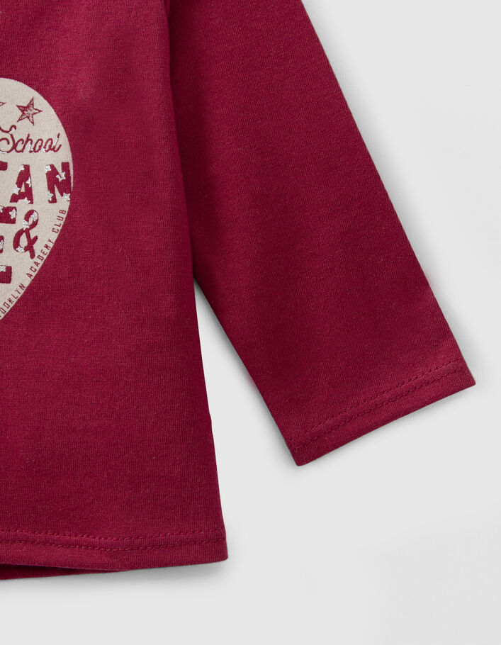 T-shirt bordeaux coton bio visuel pomme-coeur bébé fille
