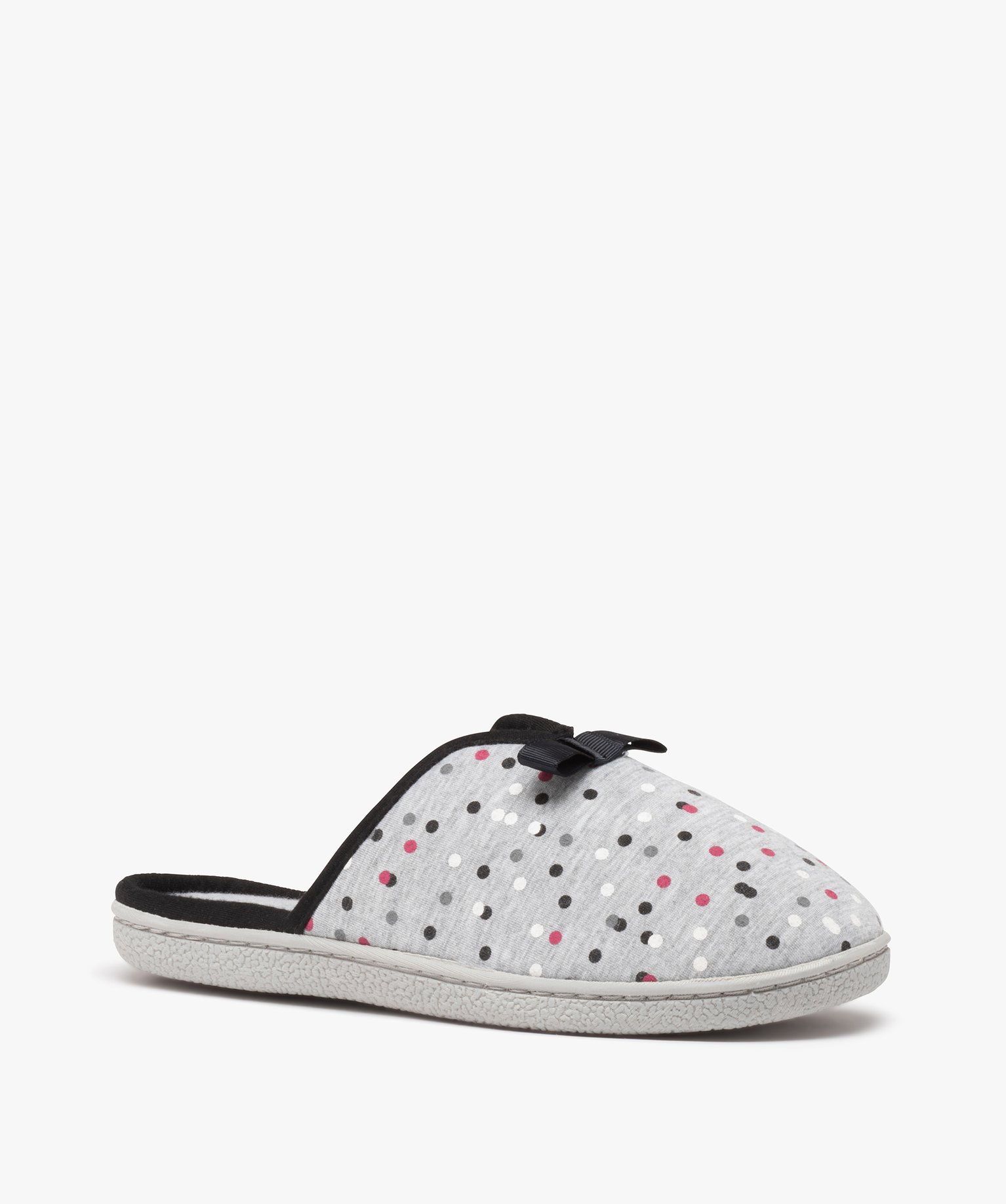 Chaussons femme mules plates en jersey à pois gris | GEMO