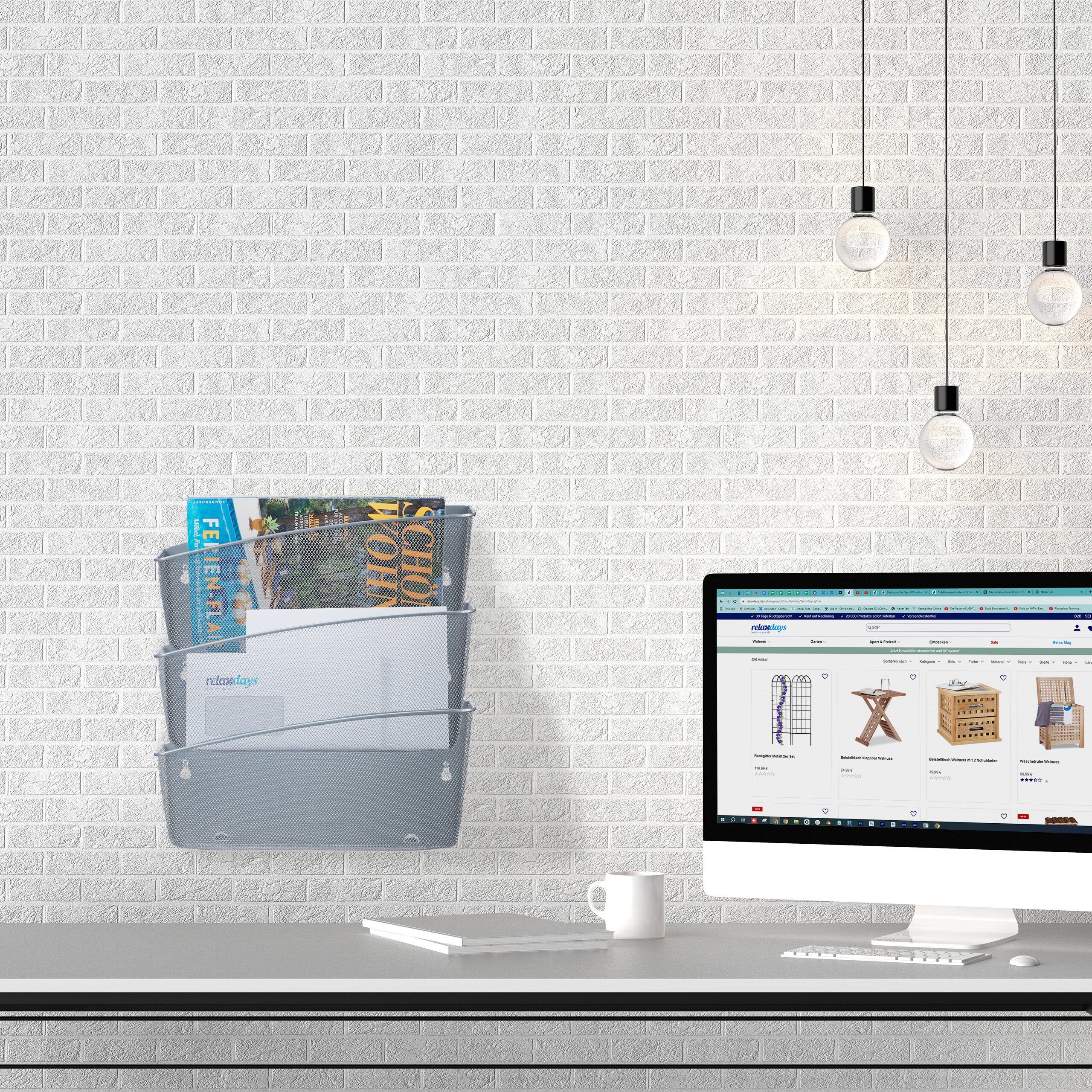 relaxdays Zeitungsständer Zeitschriftenhalter Wand 3er Set, Silber
