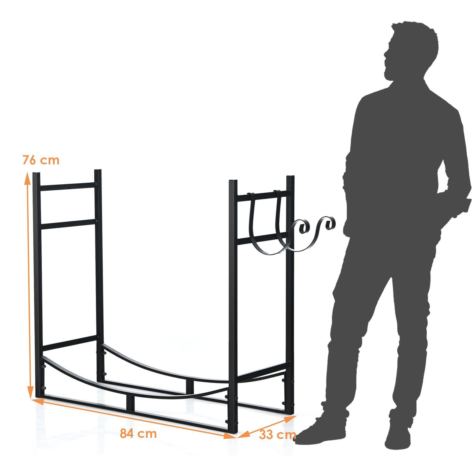 COSTWAY Kaminholzregal, BxTxH:33x84x76 cm, mit Halter, bis 50kg, aus Metall, 84x33x76cm