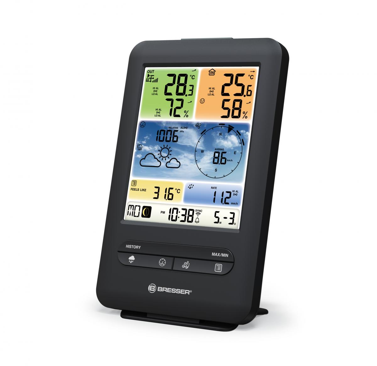 Bresser WLAN Farb-Wetter Center mit 5-in-1 Profi-Sensor V